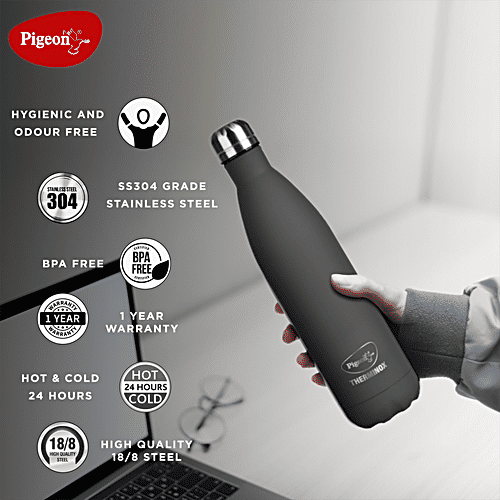 Pigeon by Stovekraft Aqua Therminox Galaxy Vacuum Copper Insulated Double Walled Bottle For Hot & Cold-Water - Black, 1 L