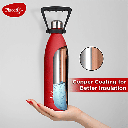 Pigeon by Stovekraft Aqua Therminox Scarlet Vacuum Flask Copper Insulated Double Walled Bottle For Hot & Cold-Water - Red, 1 L