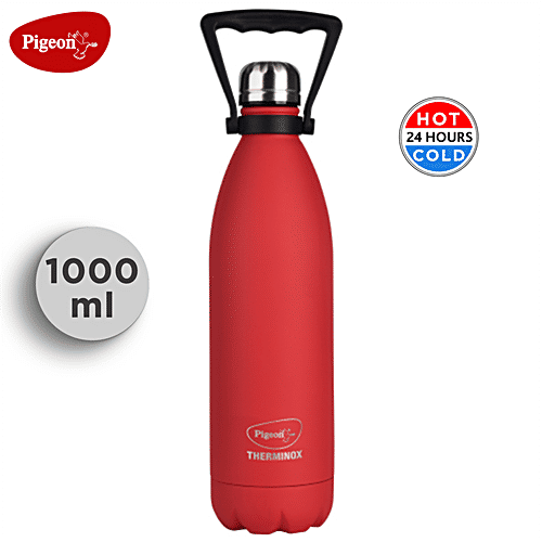 Pigeon by Stovekraft Aqua Therminox Scarlet Vacuum Flask Copper Insulated Double Walled Bottle For Hot & Cold-Water - Red, 1 L