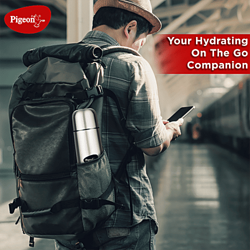 Pigeon by Stovekraft Bullet Therminox Vacuum Flask Copper Insulated Double Walled Bottle For Hot & Cold-Water - Steel, 350 ml