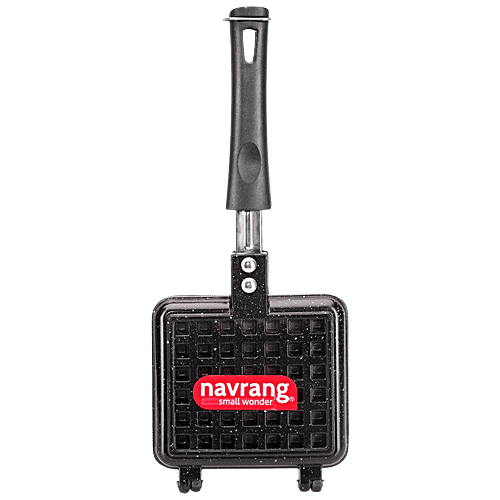 Navrang Aluminium Waffle Maker Small Wonder, Black - Non-Stick, Bakelite Handle, 1 pc  