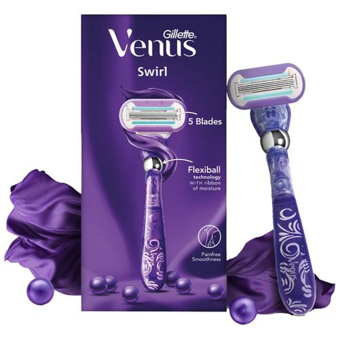 Gillette Venus Venus Swirl Razor - Long Lasting Smoothness, 5 Blades In 1, Flexiball Technology With Ribbon Moisture, 2 pcs 