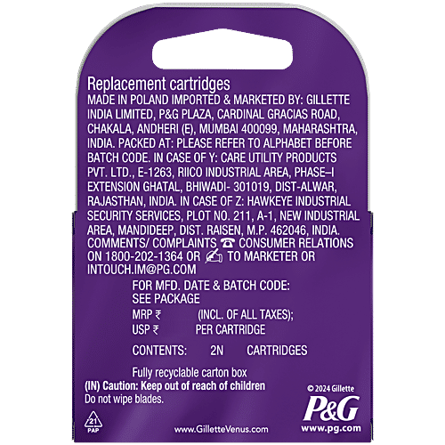 Gillette Venus Venus Swirl Razor Cartridges - Long Lasting Painfree Smoothness, Ribbon Moisture With Vitamin E, 5 Blades In 1, 2 pcs  