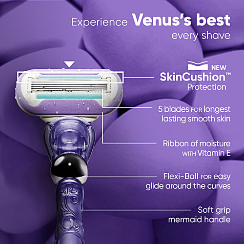 Gillette Venus Venus Swirl Razor Cartridges - Long Lasting Painfree Smoothness, Ribbon Moisture With Vitamin E, 5 Blades In 1, 2 pcs  