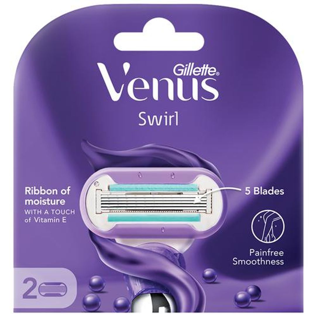 Gillette Venus Venus Swirl Razor Cartridges - Long Lasting Painfree Smoothness, Ribbon Moisture With Vitamin E, 5 Blades In 1, 2 pcs 