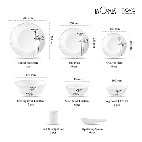 LaOpala Dinner Set - Opalware, Novo, English Aqua Spray, 35 pcs  