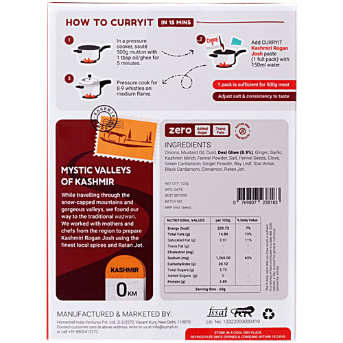 CURRYiT Kashmiri Rogan Josh Cooking Paste, 120 g  Kashmiri Mutton Gravy, Ready in 15 minutes