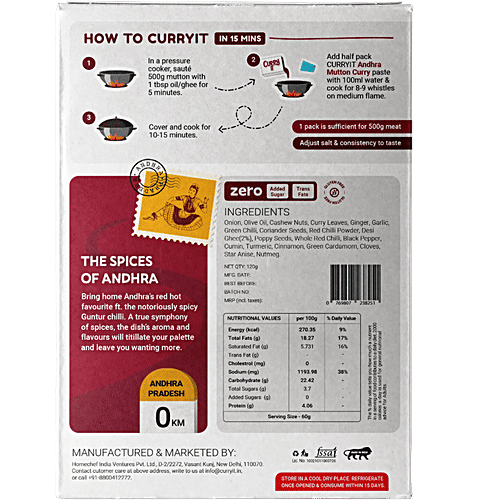 CURRYiT Andhra Mutton Curry Cooking Paste, 120 g Spicy Chicken/Mutton Curry Mix, Ready in 15 minutes