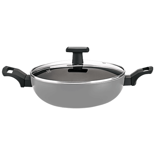 Milton ProCook Kadhai - Pro Cook, With Glass Lid, Black Pearl, Bakelite Handle, Grey, 3.4 L  