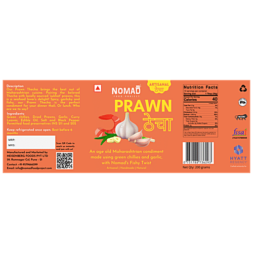 Nomad Food Project Prawn Thecha - Artisanal, 200 g Bottle Spicy, Flavourful