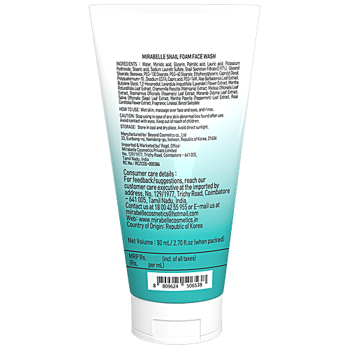 Buy Mirabelle Cosmetics Korea Snail Foam Face Wash Online at Best Price