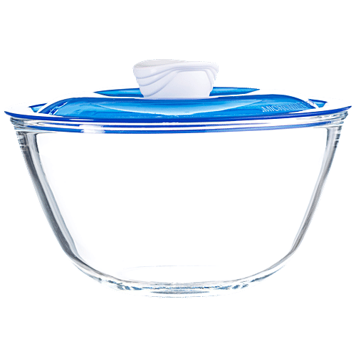Sanjeev Kapoor Mixing/Serving Bowl - Borosilicate Glass, With Blue Lid, Kingston, 1 L  
