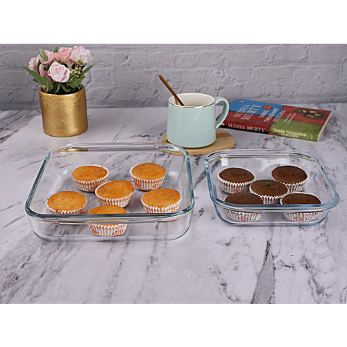 Sanjeev Kapoor Bake Dish - Square, Borosilicate Glass, Titan, Transparent, 1 L