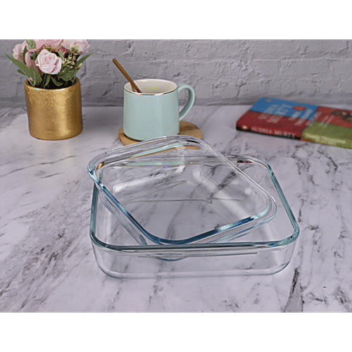 Sanjeev Kapoor Bake Dish - Square, Borosilicate Glass, Titan, Transparent, 1 L