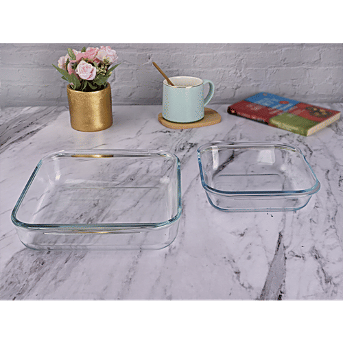 Sanjeev Kapoor Bake Dish - Square, Borosilicate Glass, Titan, Transparent, 1 L