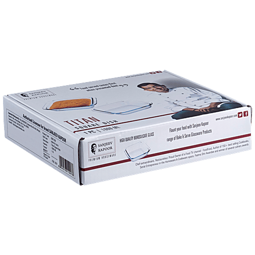 Sanjeev Kapoor Bake Dish - Square, Borosilicate Glass, Titan, Transparent, 1 L