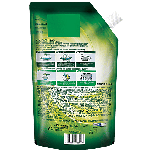 Nimeasy Dishwash Liquid Gel - With Enzyme Technology, Neem Extracts & Citrus Fragrance, 900 ml Lift Off Action, Removes Grease