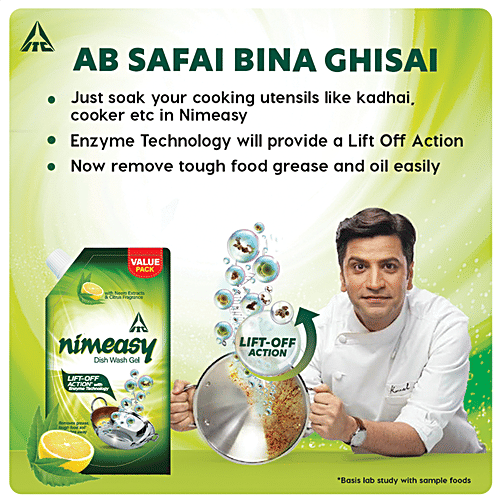 Nimeasy Dishwash Liquid Gel - With Enzyme Technology, Neem Extracts & Citrus Fragrance, 900 ml Lift Off Action, Removes Grease