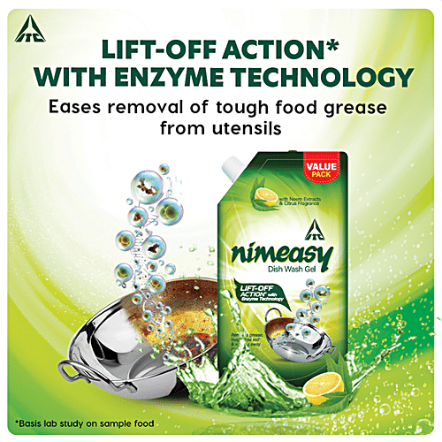 Nimeasy Dishwash Liquid Gel - With Enzyme Technology, Neem Extracts & Citrus Fragrance, 900 ml Lift Off Action, Removes Grease
