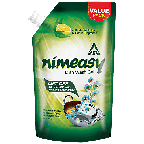 Nimeasy Dishwash Liquid Gel - With Enzyme Technology, Neem Extracts & Citrus Fragrance, 900 ml Lift Off Action, Removes Grease