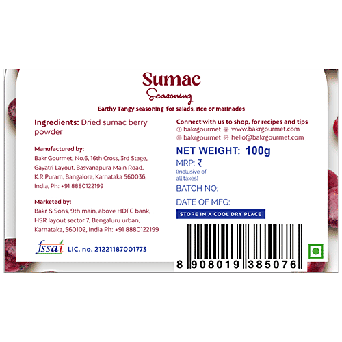 Bakr Gourmet Sumac Seasoning For Salads, Rice, & Marinades, 100 g  Dried Sumac Berry Powder