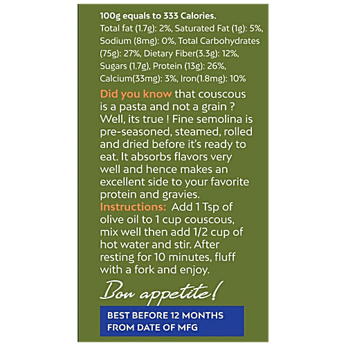 Bakr Gourmet Couscous Moroccan Pasta - Original Small Grain,Natural, 500 g  Ready In 10 Minutes