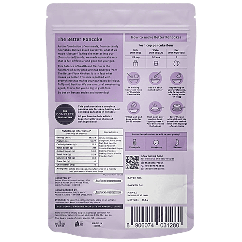 The Better Flour Chocolate Pancake Mix - With Chickpea Flour, 150 g  Gluten Free, No Maida, Sweetened With Stevia, Natural