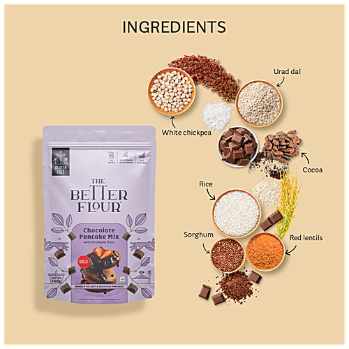 The Better Flour Chocolate Pancake Mix - With Chickpea Flour, 150 g  Gluten Free, No Maida, Sweetened With Stevia, Natural