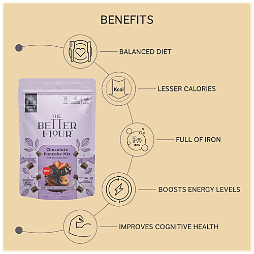 The Better Flour Chocolate Pancake Mix - With Chickpea Flour, 150 g  Gluten Free, No Maida, Sweetened With Stevia, Natural