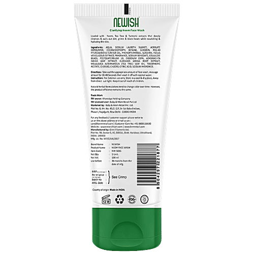 Newish Clarifying Neem Face Wash - With Tea Tree & Turmeric, 100 ml Prevents Acne & Pimples