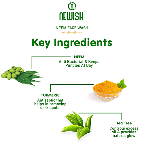Newish Clarifying Neem Face Wash - With Tea Tree & Turmeric, 100 ml Prevents Acne & Pimples
