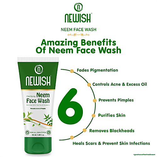 Newish Clarifying Neem Face Wash - With Tea Tree & Turmeric, 100 ml Prevents Acne & Pimples