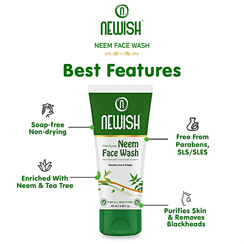 Newish Clarifying Neem Face Wash - With Tea Tree & Turmeric, 100 ml Prevents Acne & Pimples