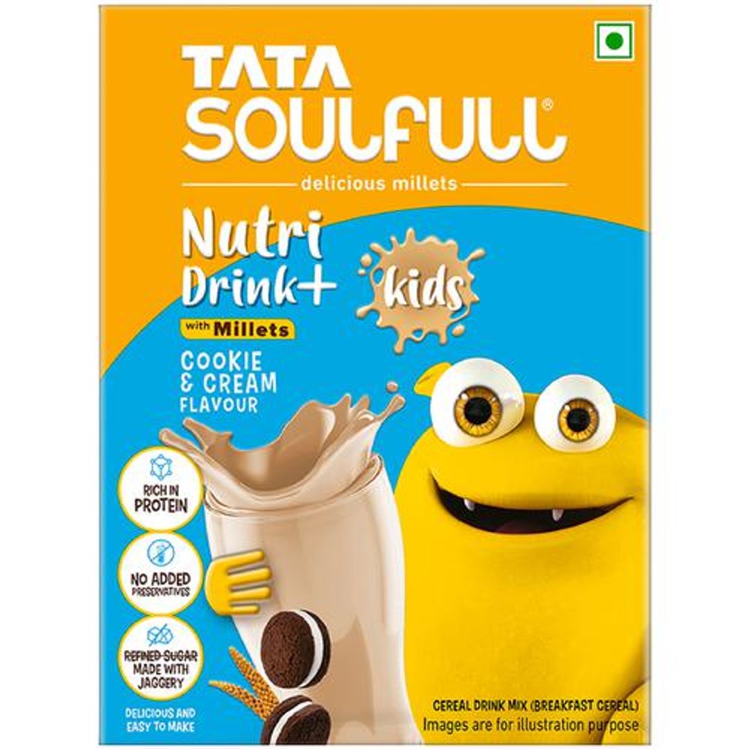 Tata Soulfull Nutri Drink+ For Kids - With Millets, Cookie & Cream Flavour, 200 g Box