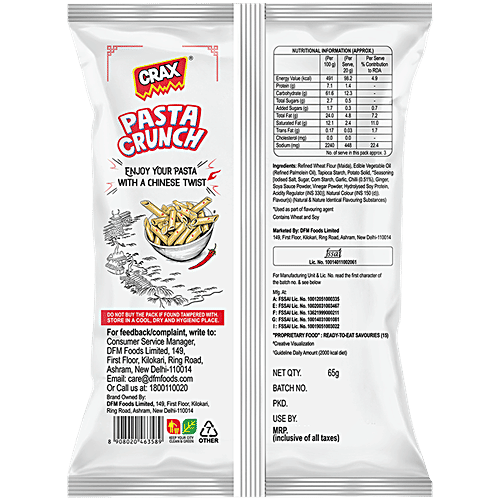 Crax Pasta Crunch Chinese Tadka Puffs, 53 g  