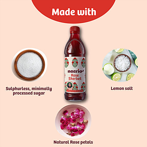 NAARIO Rose Sherbet- Real Roses | All Natural | Calms mind, 400 ml Bottle 
