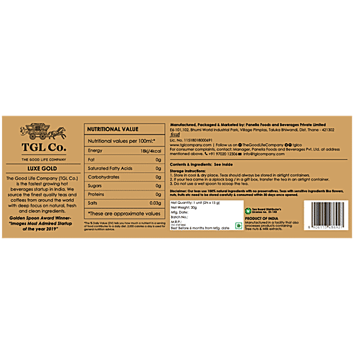 TGL Co. Luxe Gold Tea Gift set, 30 g (2N x 15 g + 1 Tea Infuser)