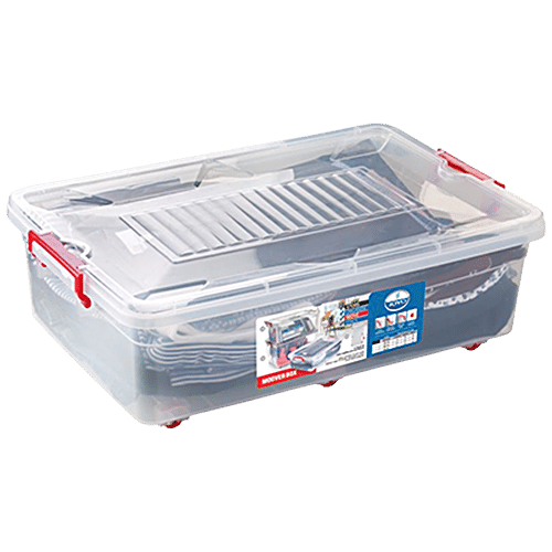 Joyo MooverBox Movers Container 30 - Transparent, With 6 Wheels, Secure Grip, Store, Organise, Move, Stack, 30 L