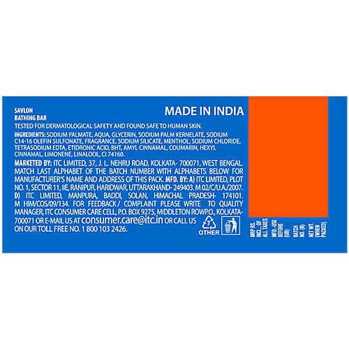 Savlon Cool Menthol & Glycerin Bathing Bar, 120 g (5 pcs) 99.9% Germ Protection