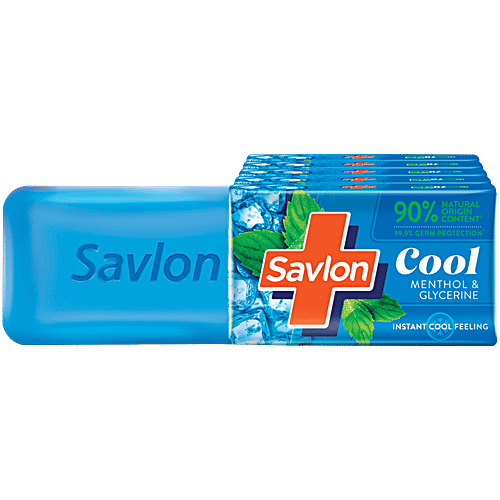 Savlon Cool Menthol & Glycerin Bathing Bar, 120 g (5 pcs) 99.9% Germ Protection