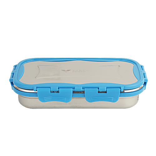 Virtue Signature Stainless Steel Lunch Box Jumbo With Spoon - Blue, 3 pcs (900 ml + 150 ml) 