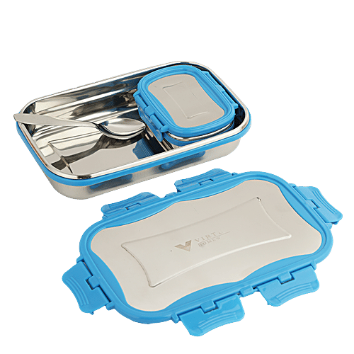 Virtue Signature Stainless Steel Lunch Box Jumbo With Spoon - Blue, 3 pcs (900 ml + 150 ml) 