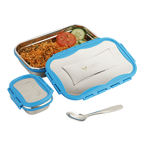 Buy Virtue Signature Stainless Steel Lunch Box Big With Spoon Blue