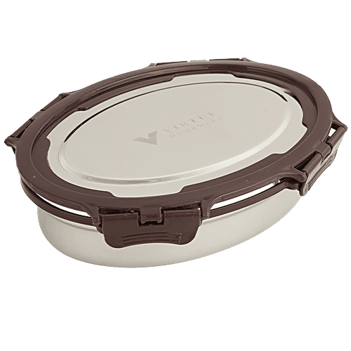 Virtue Steel Mate Oval Stainless Steel Lunch Box With Spoon - Brown, 3 pcs (900 ml + 150 ml) 