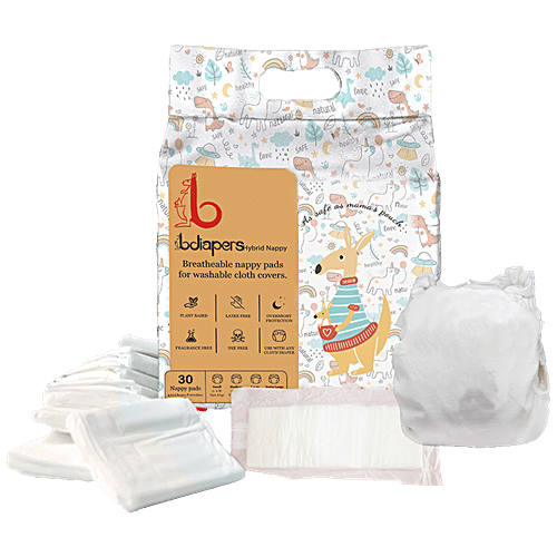 Bdiapers Disposable Baby Nappy Pads - For Washable Cloth Diapers, Medium, 6-12 Months, 30 pcs  Breathable, Chemical Free, No Fragrance & Dye, Self-Sticking