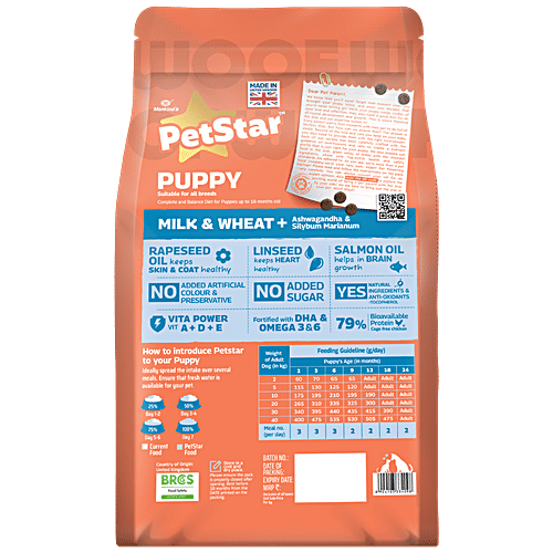 Mankind’s Petstar Dry Dog Food - Milk & Wheat, Puppy, 3 kg  Improves Muscle & Strength, Improves Immunity, Good For Skin & Coat, Protects Liver & Kidney, No Artificial Flavours | Colours | Sugar