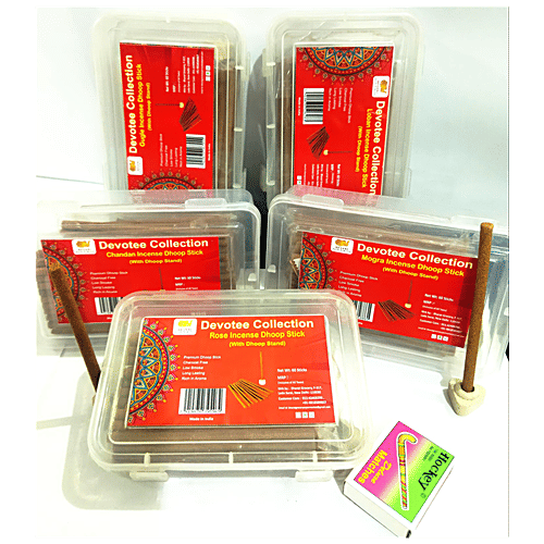 Kesari Puja Samvad Devotee Collection Gugle Incense/Dhoop Stick - With Stand, 60 pcs Charcoal Free, Low Smoke, Long Lasting, Rich in Aroma