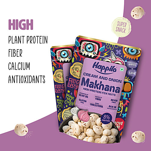 Happilo Premium Cream & Onion Makhana, 55 g Gluten Free, Zero Transfat, Non GMO, Zero Cholestrol