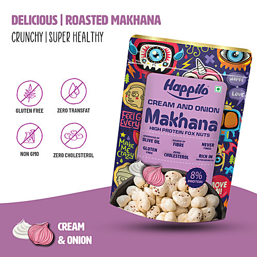 Happilo Premium Cream & Onion Makhana, 55 g Gluten Free, Zero Transfat, Non GMO, Zero Cholestrol