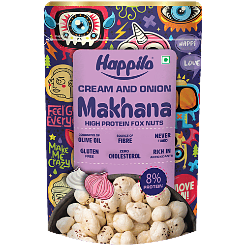 Happilo Premium Cream & Onion Makhana, 55 g Gluten Free, Zero Transfat, Non GMO, Zero Cholestrol
